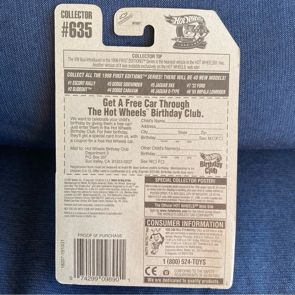 Hot Wheels 1998 FIRST EDITION 635 purple '65 IMPALA LOWRIDER 8 of 40 1:6… - Picture 3 of 4